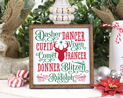 Reindeer Names Christmas Sign - Tier Tray Sign - Mini Wooden Sign - Wood Sign - Shelf Sitter - Home Decor -Kitchen Decor (4" x 4")