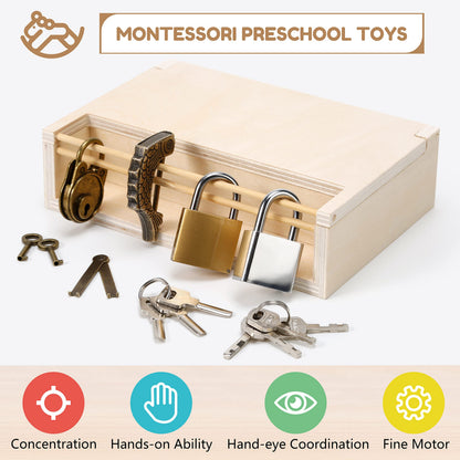 Woodtoe 8 PCS Montessori Lock and Key Toy, Montessori Toys for Toddlers 3 4 5 Year Old, Kids Tool Set, Montessori Materials Preschool Learning Toy, Fine Motor Skill, Educational Toys for Boy Girl 3-6
