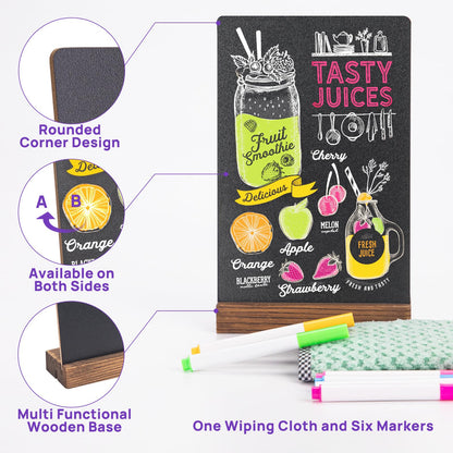 JEFURE 6Pcs Tabletop Chalkboard Sign, 7.8x5 Inch Double-Sided Message Boards, Blackboard with Base Stands for Coffee Shop, Restaurant, Home, Bar