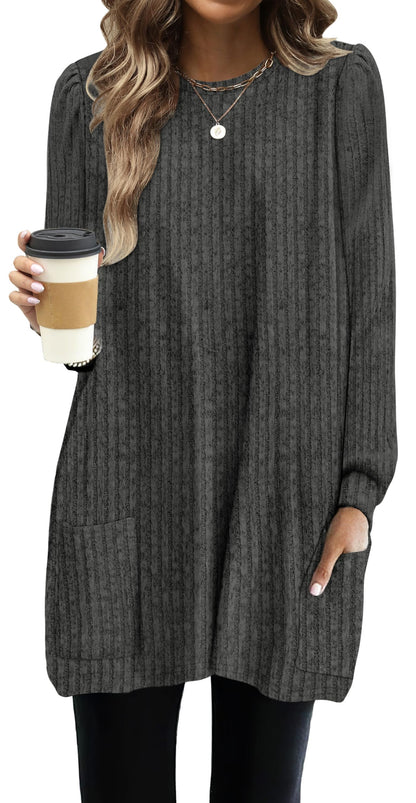 OFEEFAN Long Sleeve Shirts for Women Long Sweaters with Pockets Tunic Tops Loose Fit
