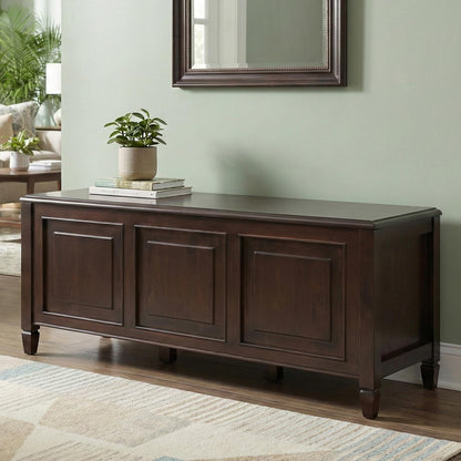 SIMPLIHOME Connaught Storage Bench - 51 inch Wide Solid Wood Trunk Bench in Dark Chestnut Brown, Traditional Bench for Entryway with Lift-Up Lid and 3 Hidden Compartments