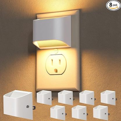 NIORSUN Plug in Night Light, Auto Brightness Sensor Night Light, 3000K Warm White, Ultra-Slim Wall Light for Hallway Bathroom Bedroom Stairs, White, 8 Pack