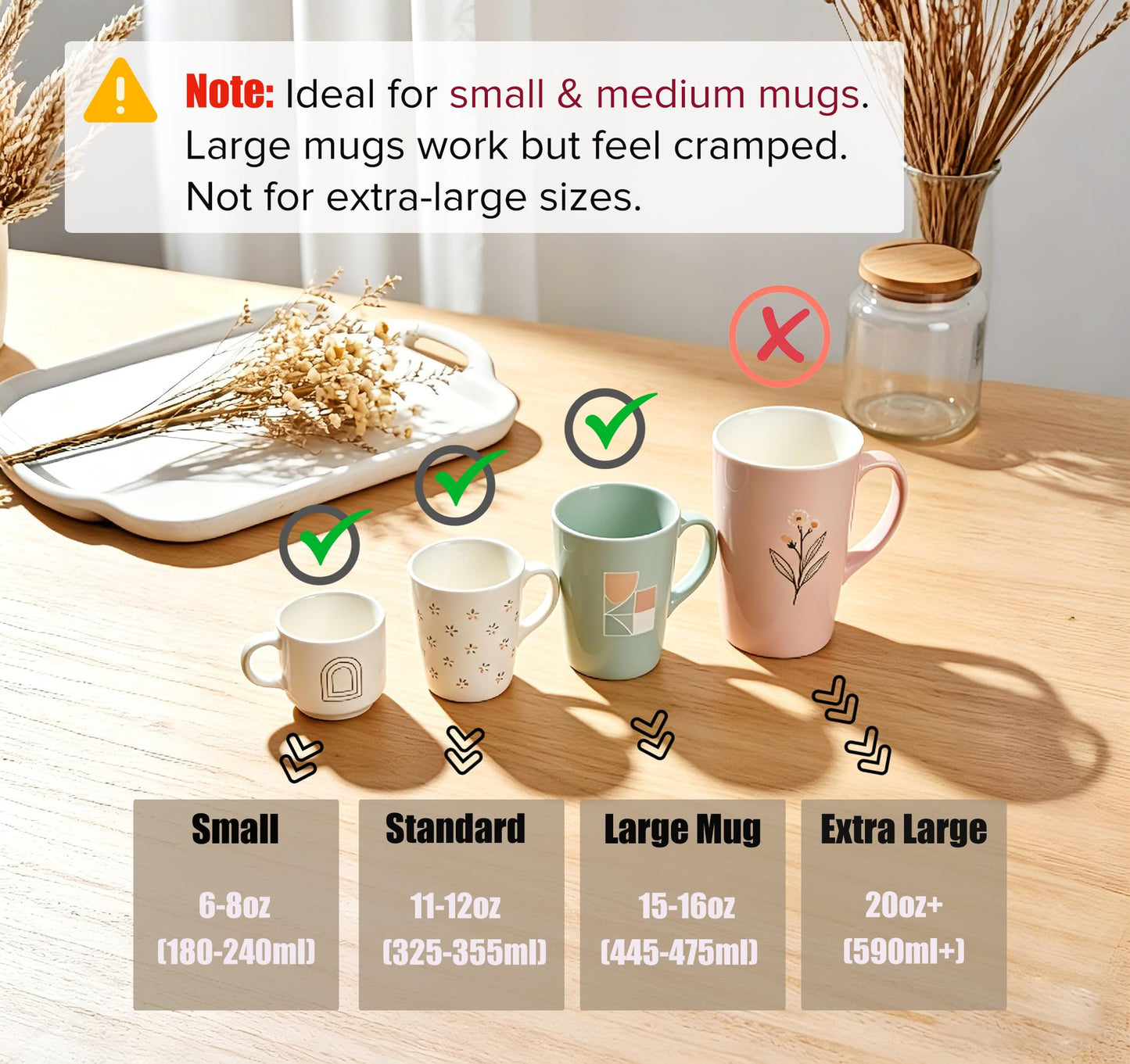 Onedeful Mug Holder Tree, Acacia Wood Mug Rack with Stable Base, 6-Hook Mugs Stand for Tea & Coffee Cups, Kitchen Countertop & Coffee Bar Organizer
