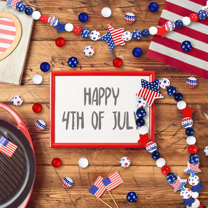 Bencailor 248 Pcs 4th of July Wood Beads Patriotic Wooden Bead for Craft Red White Blue America Flag Stars Charm for 250th Anniversary Memorial Independence Day Decor DIY Garland Bracelet Necklaces