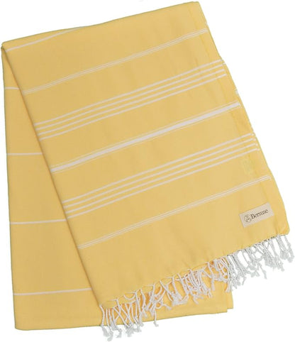 Bersuse Towels Anatolia XL Beach Blanket Throw Blanket Turkish Towel 100% Cotton Extra-Large Quick-Dry Lightweight Premium Peshtemal Towel - 61x82 Inches, Yellow