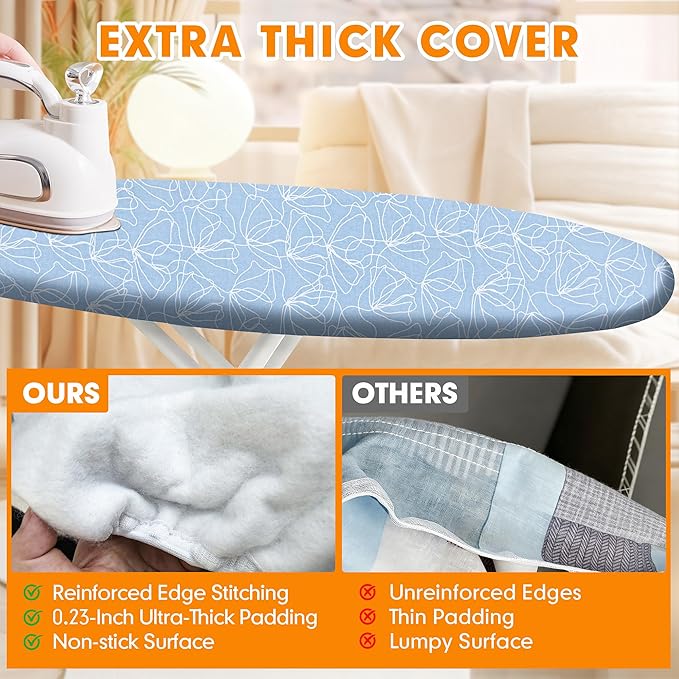 Ironing Board Cover and Pad, 21x54 Extra Large Thick Iron Padding, Scorch &