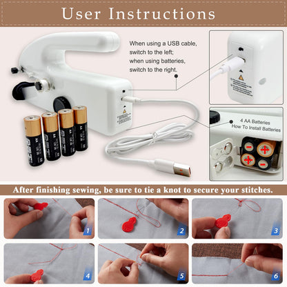 Hand Held Sewing Machine for Adults & Beginners, with a 15 PCS Basic Sewing Kit, Portable Mini Hand Sewing Machine, Dual Power (AC/DC) for Quick Repairs, DIY Projects on Clothes, Jeans, Home & Travel