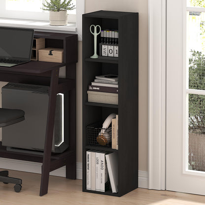 Furinno Fulda Book Shelf, 4-Tier Narrow Bookshelf, Standing Bookcase with 10-in Width Storage Shelf, 9.3 x 9.8 x 41.6, for Organization and Storage, for Living Room, Bedroom, Home Office, Blackwood