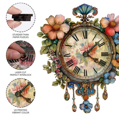 Jiroinlly Wooden Puzzles for Adults, Flower Clock Jigsaw Puzzles for Women and Girls, 500 Piece Wood Puzzle, Beutiful Wall Decor, Unique Shape Puzzle, Best Gift for Family Game 16x18.5 in