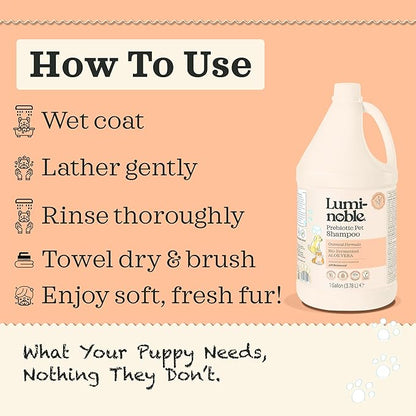 Prebiotic Hypoallergenic Sensitive Dog Shampoo – Oatmeal & Vanilla Scent Formula, Sensitive Skin | Vegan, Paraben-Free, Moisturizing & Deodorizing, Pet Shampoo | Safe for Dogs & Cats – 1 Gallon