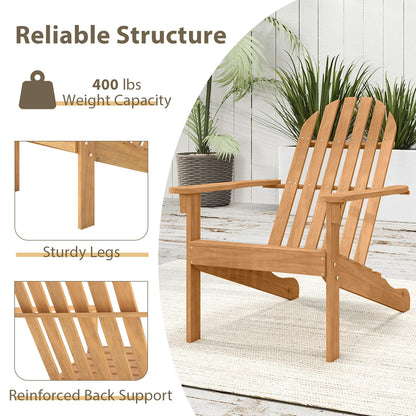 Tangkula Outdoor Adirondack Chair, Solid Acacia Wood Fire Pit Chair with Inclined Backrest, Curved Seat & Wide Armrests, Wooden Lawn Chair for Porch, Patio, Garden, Backyard, Deck (2, Natural)