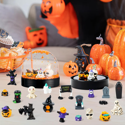 HoniedPepperino Halloween Snow Globe Craft Kit - 8 Set DIY Plastic Snow Globe Craft with Mini Resin Ghost Haunted House, Make Your Own Party Decor with Glitter for Classroom Activity Gifts (Halloween)