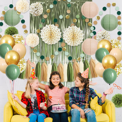 Sage Green Party Decorations Birthday Party Decorations Bridal Shower Balloons Paper Pompoms Fringe Curtain for Birthday Baby Shower Bridal Shower Supplies