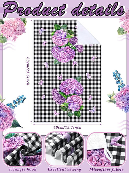 Bencailor 4 Pcs Spring Hydrangea Kitchen Towels Farmhouse Purple Floral Hand