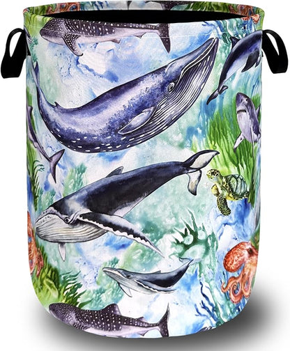Colorful Whale Laundry Hamper Cute Ocean Octopus Laundry Basket