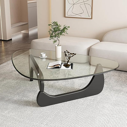 Glass Coffee Table, Mid Century Modern Coffee Table, Coffee Table for Living Room Center Table Suitable for Bedroom Living Room Reception Office Tables (Black/Transparent, Large)