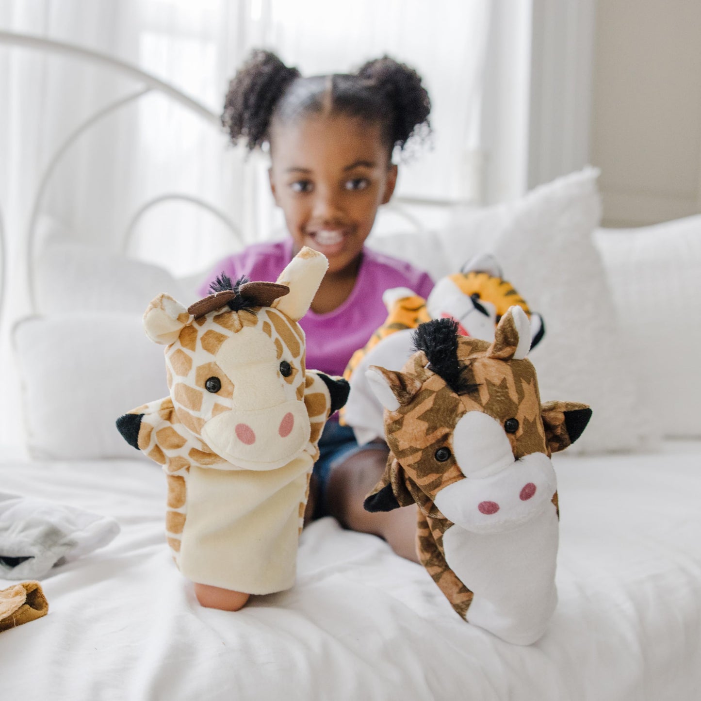 Melissa & Doug Animal Hand Puppets (Set of 2, 4 Animals in Each) - Zoo Friends and Farm Friends
