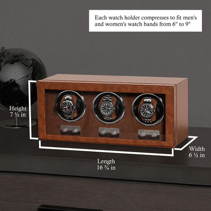 ROTHWELL Triple Watch Winder for Automatic Watches with Quiet Motor with Multiple Speeds and Rotation Settings (Tan/Brown)