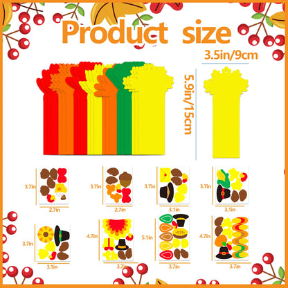 EUVBOKW 24 Sets Thanksgiving Turkey Craft Kits,Fall DIY Felt Bookmarks with Autumn Leaf Stickers Activities for Thanksgiving