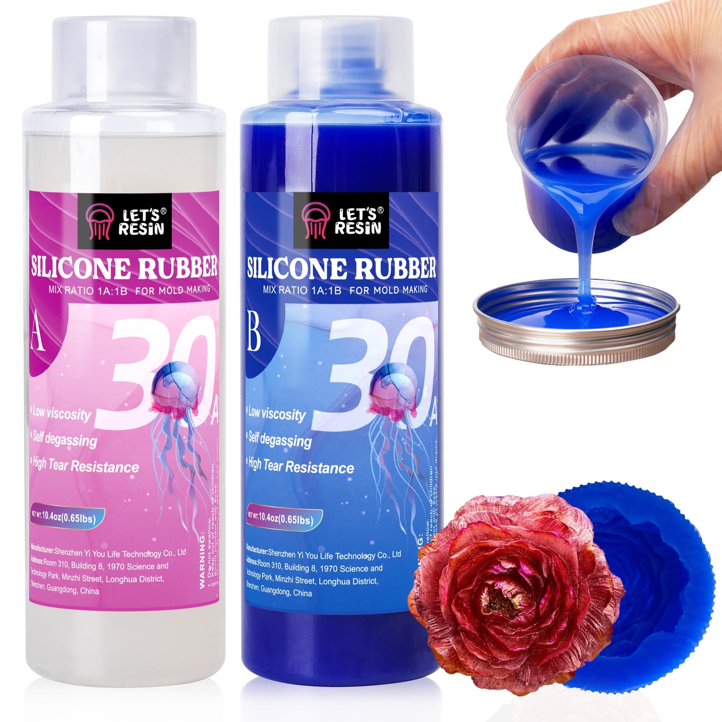 LET'S RESIN Silicone Molds Making Kit 30A, Blue Silicone for Making 2 Part Molds, Liquid Silicone Rubber Mixing Ratio 1:1 - Ideal for Resin Molds, 3D Molds DIY Making (20.8oz)