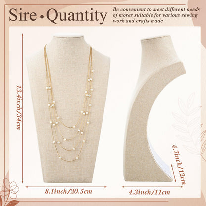 Kigley 3 Pcs Linen Jewelry Display Bust Necklace Display Stand Necklace Mannequin Holder for Jewelry Selling Trade Shows(Beige,13.4 x 8.1 Inch)