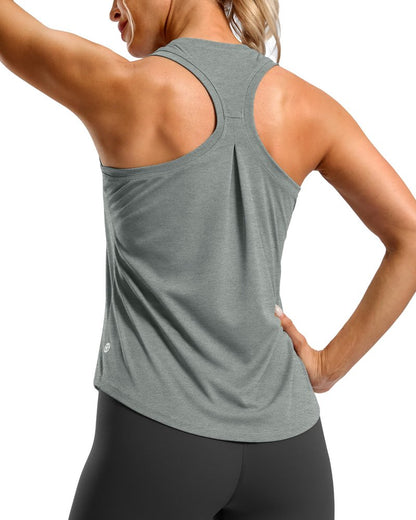 G Gradual Women's Workout Tank Tops Racerback Athletic Yoga Tops Loose Fit Sleeveless Running Gym Sports Shirts for Women(Sage Grey Heather,XL)