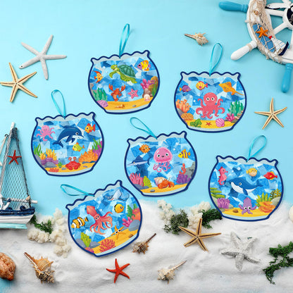 Supervitae 24 Sets Fishbowl Paper Crafts Kits Summer Crafts Sun Catchers Art Kits DIY Fish Tissue Paper Sign Make an Ocean Animals Worlds Stickers Scene for Window Activities Game Party Decor