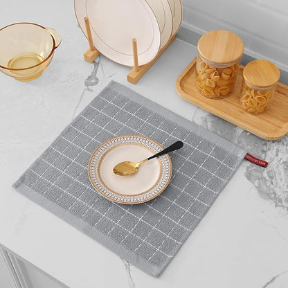 Mordimy 100% Cotton Terry Cloth Dish Cloths, Soft and Absorbent Checkered Dish