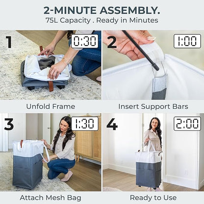 Laundry Basket with Wheels – Foldable, Space-Saving, Fabric Slim Laundry Hamper