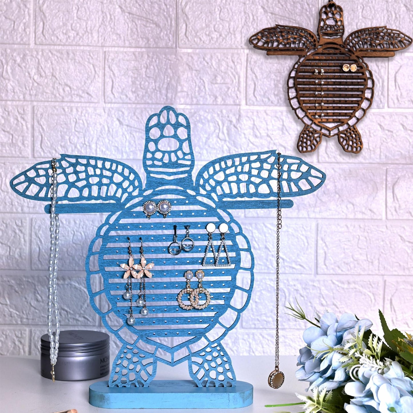 Tnstbiee Turtle Earring Holder Organizer Natural Wood Jewelry Stand for Women and Girls Wall Mount Display for Earrings Necklaces and Accessories 12 * 11 * 0.9in Versatile Design Ideas decoration
