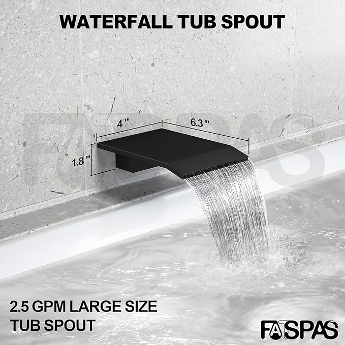 Matte Black Shower System with 12-Inch Rain Showerhead and Tub Spout | cUPC-certified pressure balance brass valve to prevent scalding, CEC-certified air injection technology for low pressure