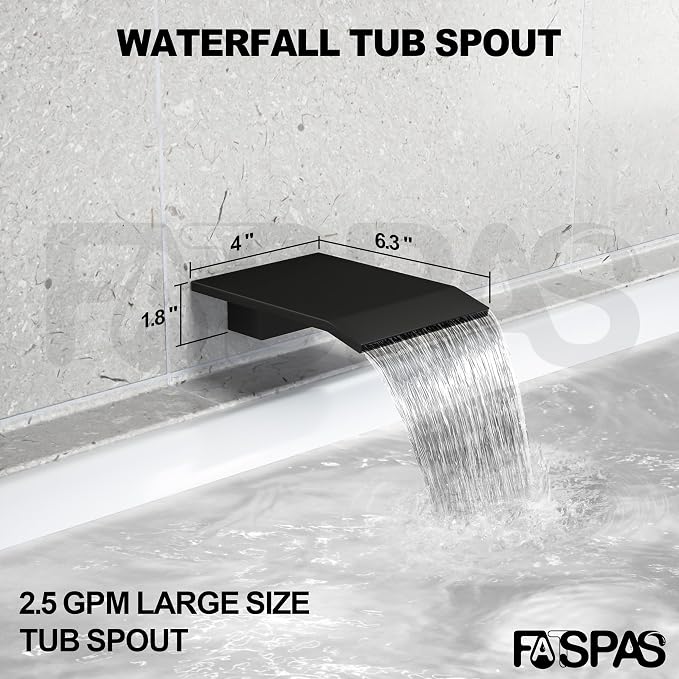 Matte Black Shower System with 10-Inch Rain Showerhead and Tub Spout | cUPC-certified pressure balance brass valve to prevent scalding, CEC-certified air injection technology for low pressure