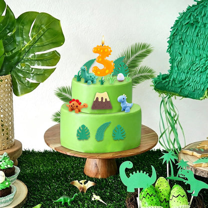 Dinosaur 3rd Birthday Cake Decorations - 15Pcs Dinosaur Cake Toppers with Number 3 Candle, Perfect for Boys Kids 3 Year Old Dinosaur Themed Party Supplies