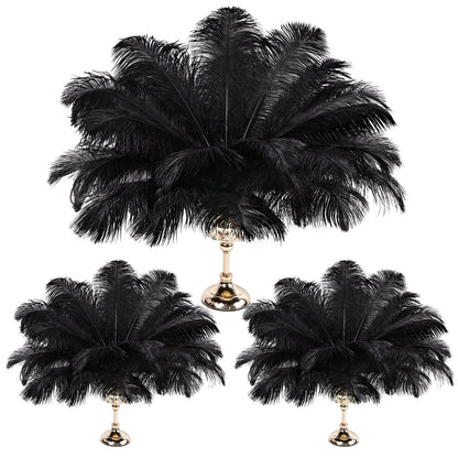 THARAHT Ostrich Feathers 90pcs Large Natural Bulk for Vase Crafts Wedding Party Centerpieces Christmas Tree Decoration Feathers,Black