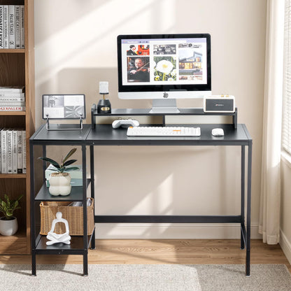 MINOSYS 47-inch Computer Desk with Storage Shelf - Your Ideal Black Gaming Desk for Bedrooms, Small Spaces, and Home Offices. This Modern Writing Desk is Perfectly Suited for PCs.