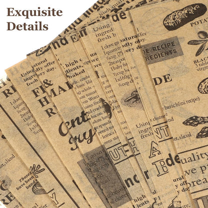 DOITOOL Decorative Newspaper Parchment Paper - 50 Sheets Wax Paper for Food, Greaseproof Bbqs Picnic Bakery Liner