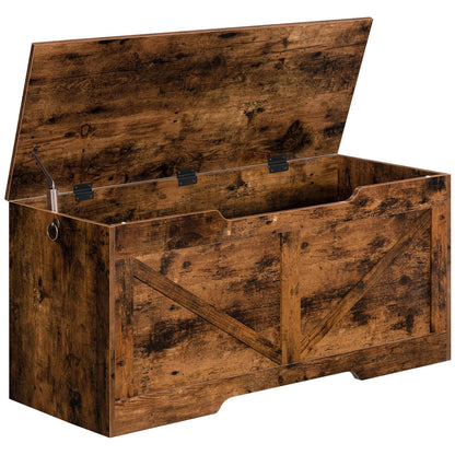 HOOBRO Storage Bench, 39.4” Retro Wooden Storage Chest with U-Shaped Cut-Out Pull, Safety Hinge, Supports 220 lb and Easy Assembly for Toy Box Organizer (Rustic Brown) BF771CW01G1