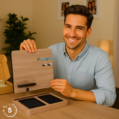 Namore Nightstand Organizer for Men – Wood Phone Docking Station & Bedside Valet Tray Organizer for Wallet, Watch & Keys – Unique Gifts for Men, Husband, Dad