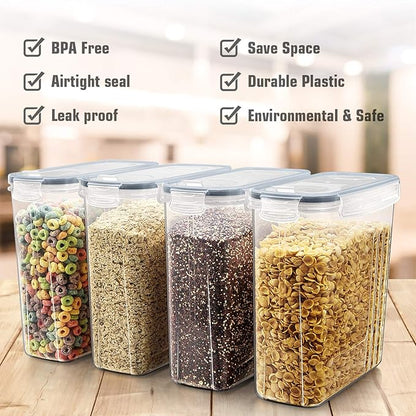 Wildone Cereal Storage Containers Set, Large BPA Free Plastic Airtight Food Storage Containers 4L /135.3oz for Flour, Sugar, 6 Piece Set Cereal Dispensers with 20 Labels & Marker, Grey