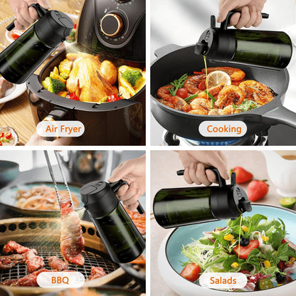 With Stickers 16oz Olive Oil Sprayer for Cooking - 2 in 1 Spray & Pour Olive Oil Dispenser - 470ml Glass Spray Oil Bottle - Kitchen Gadgets