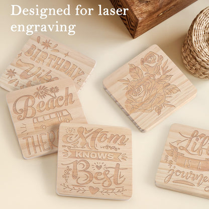 60 Pieces Unfinished Wood Coasters, GOH DODD 4 Inch Wooden Blanks with Non-Slip Pads for Laser Engraving Wood Burning Staining Painting Decoupage Housewarming Gifts Wedding Crafts Education, Square