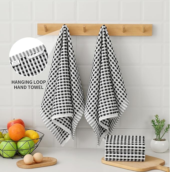 SALAS Cotton Dish Towels for Kitchen Drying Dishes, Lattice Terry Kitchen Cloths