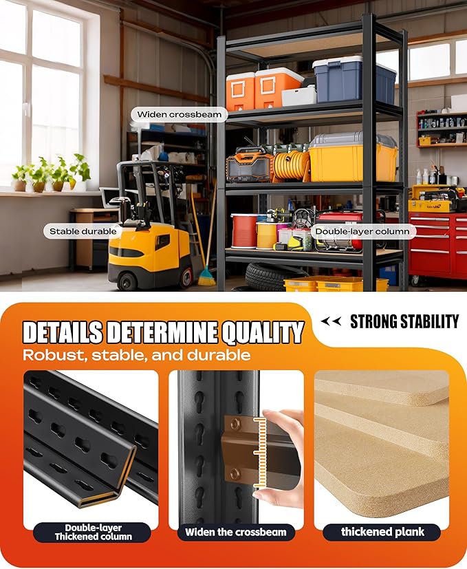 Set of 2 Garage Shelving Heavy Duty Storage Shelves, Metal Adjustable Shelving Unit, Utility Garage Organizer Shelf for Basement, Pantry, Kitchen, Warehouse, 17.7" Dx45.6 Wx71.2 H, Black