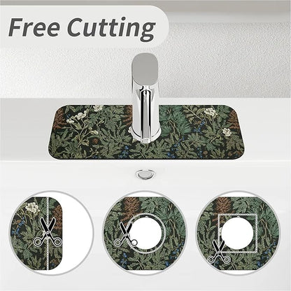 Kitchen Sink Splash Guard，Dark green forest Faucet Mat Sink Gadgets-Super