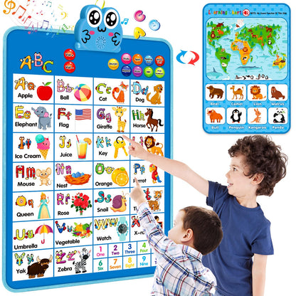 Educational Alphabet Wall Chart: Learning Poster with Music ABCs 123s Talking Games - Interactive Activity Toy Birthday Gift for Toddlers Preschool Kids Ages 3 4 5 Years Old Classroom Room Decor(Blue)