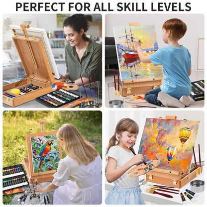 82Pcs Professional Oil Painting Set with Easel Box, 24 Rich Oil Colors & 10 Hog Brushes,Palette Knives, Canvases Complete Art Supplies Kit for Beginners & Artists