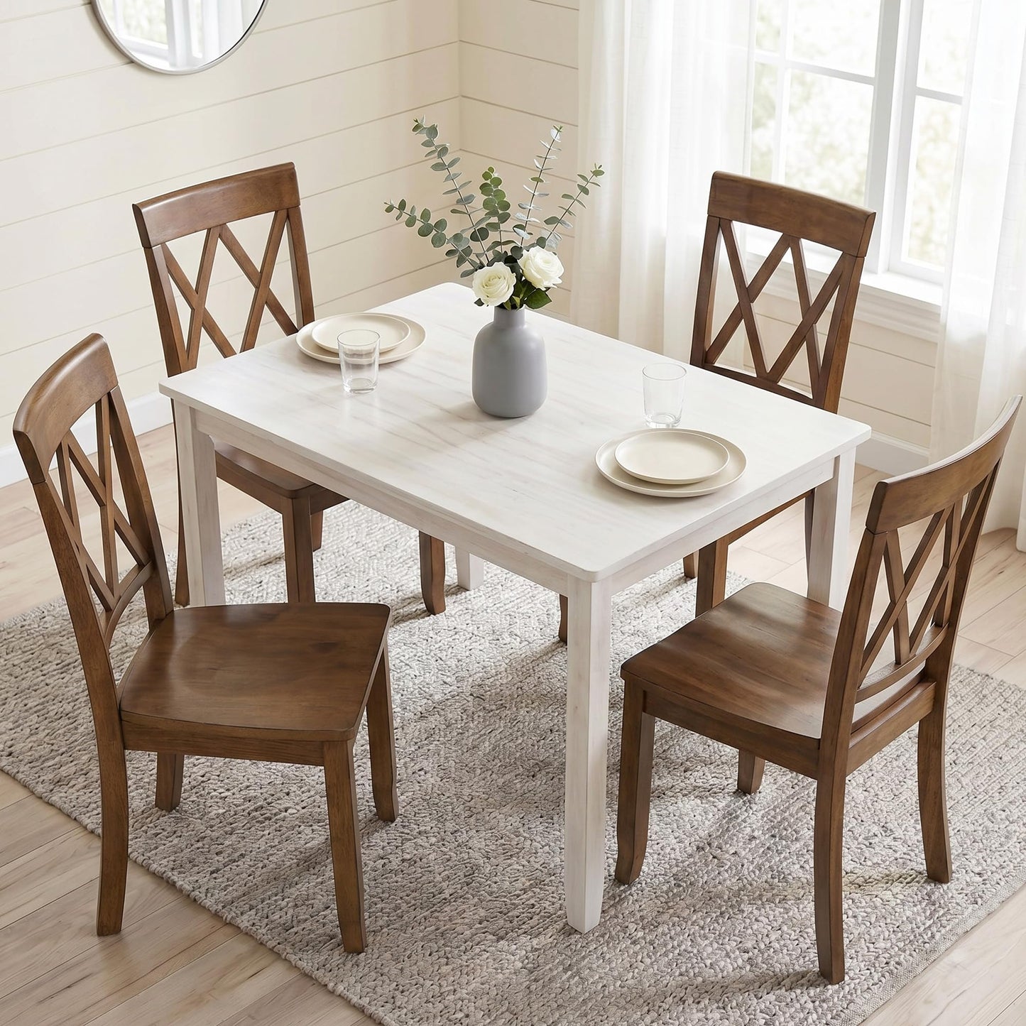 DUHOME Wood Dining Chairs Set of 4, Farmhouse Cross Back Solid Wood Kitchen Chairs, Vintage Walnut Finished Armless Dining Chairs for Home Kitchen, Breakfast Nook, Dining Room and Bistro