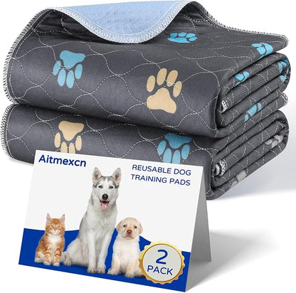 Aitmexcn Washable Puppy Dog Pee Pad, 2PCS 100% Waterproof Whelping Training Mat for Puppy/Senior Dog, Fast Drying Reusable Puppy Pads for Indoor, Outdoor and Car Travel- 54'' x 54''