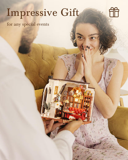 Rolife DIY Miniature House Kit Victorian Parlor 1:18 Scale Dollhouse Diorama, Tiny House Building Kit Antique Bookshelf Display Crafts for Adults Gift for Boys Girls (Catherine's Living Room)