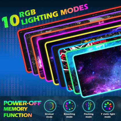ToLuLu RGB Gaming Wireless Charging Mouse Pad, 5/7.5/10/15W 10 Light Modes LED Mouse Pad Computer Keyboard Mat Mousepad, 800x300x4MM Extended Large Desk Mat for Gaming, MacBook, Laptop, PC, Galaxy